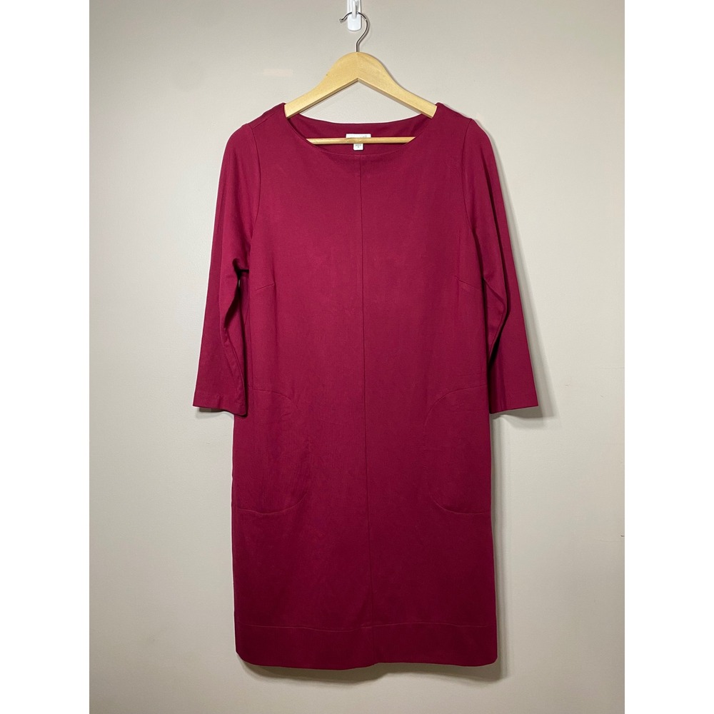 J.Jill Ponte Knit Burgundy 3/4 Sleeve Knee Length Dress Womens Medium Red Shift